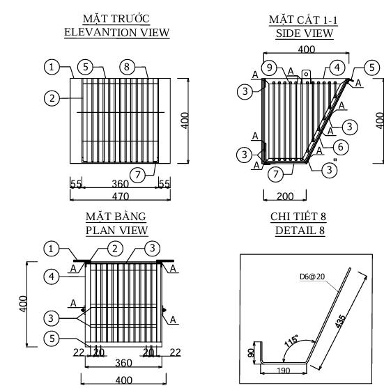 Bản vẽ kỹ thuật rọ vớt rác chi tiết Bản vẽ kỹ thuật rọ vớt rác chi tiết