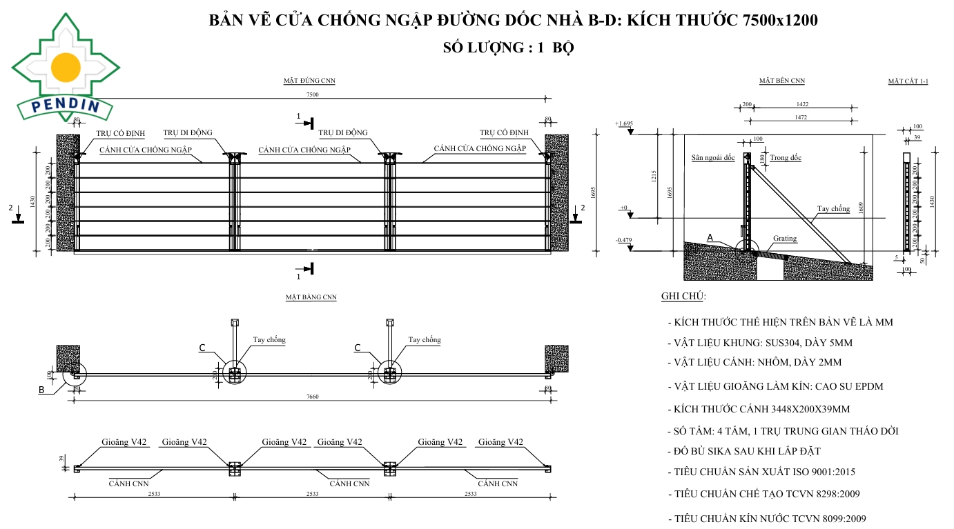 Pendin thiết kế bản vẽ cơ sở cửa chống ngập dành cho chủ đầu tư Pendin thiết kế bản vẽ cơ sở cửa chống ngập dành cho chủ đầu tư