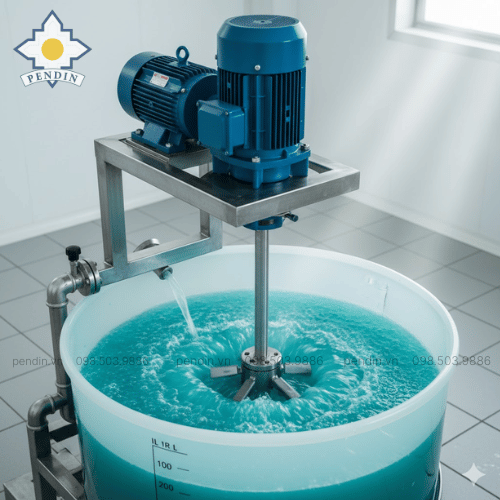 Hình ảnh cận cảnh bộ phận Mixer (Máy khuấy) trong bồn hòa tan