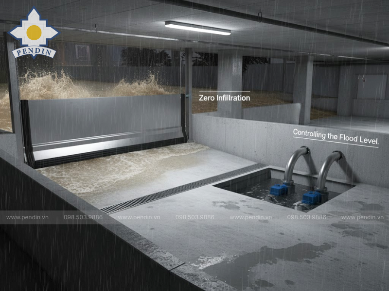 So sánh cửa chống ngập và máy bơm 