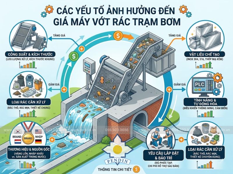 Các yếu tố ảnh hưởng đến giá máy vớt rác trạm bơm