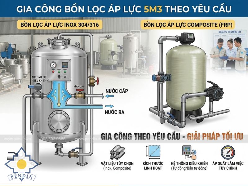Gia Công Bồn Lọc Áp Lực 5m3 Theo Yêu Cầu