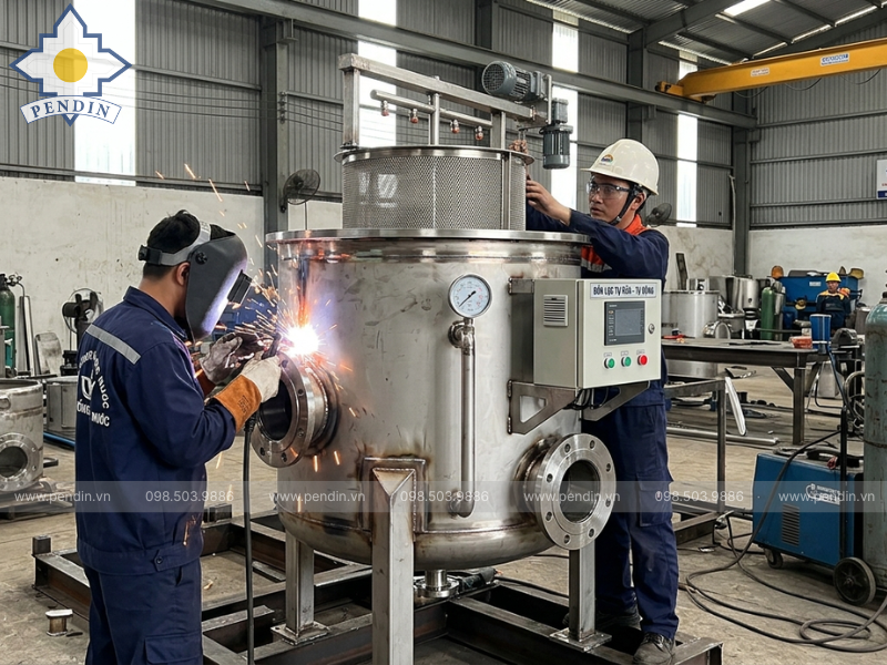 Gia công bồn lọc tự rửa