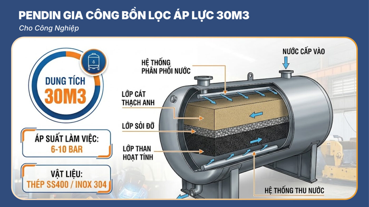 Pendin Gia Công Bồn Lọc Áp Lực 30m3