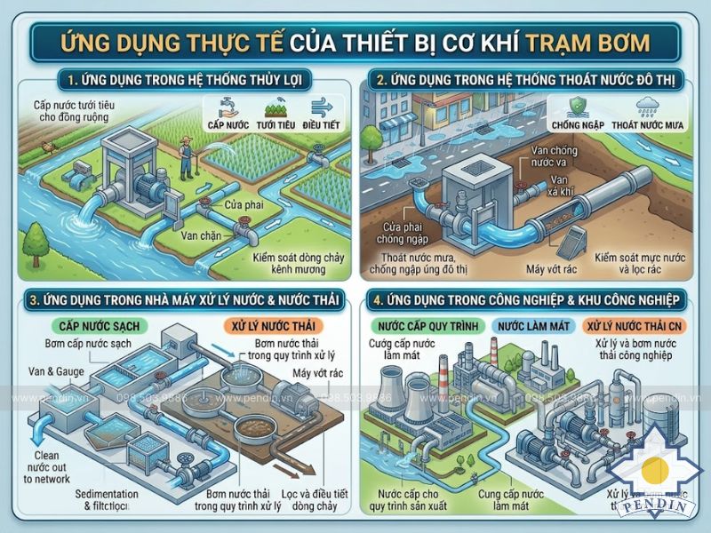 Ứng dụng thực tế của thiết bị cơ khí trạm bơm