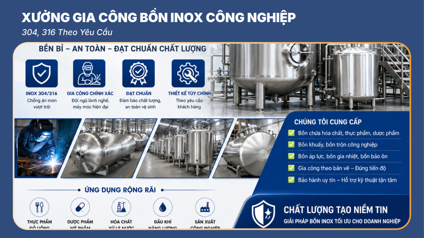 Gia Công Bồn Inox Công Nghiệp 304, 316