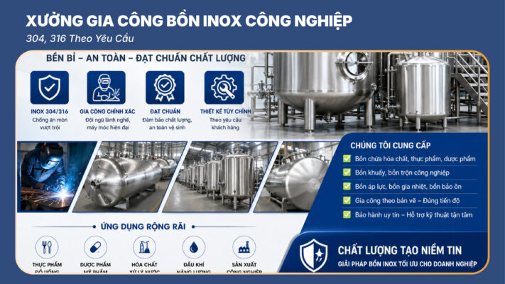 Gia Công Bồn Inox Công Nghiệp 304, 316