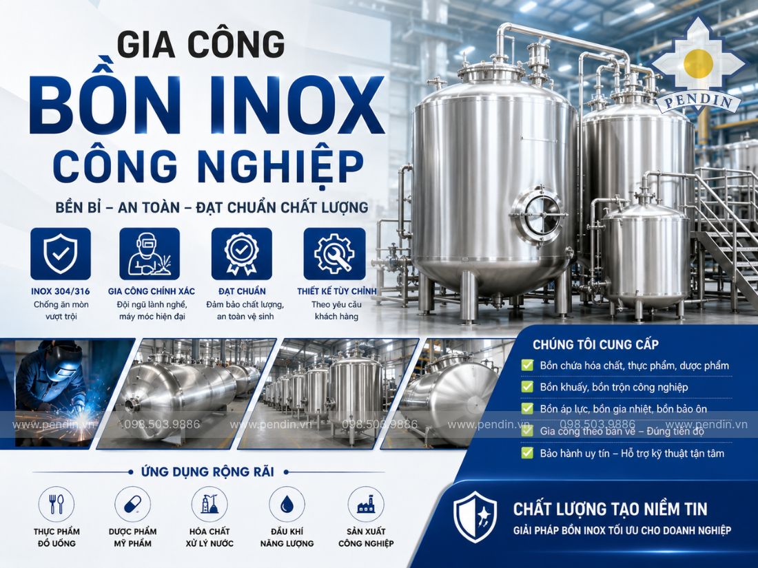 Pendin – Xưởng gia công bồn inox công nghiệp theo yêu cầu