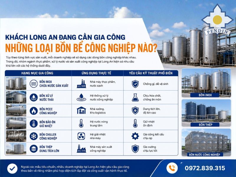 Khách Long An đang cần gia công những loại bồn bể công nghiệp nào