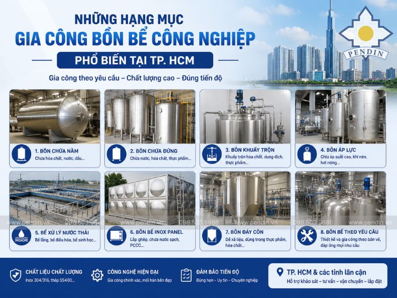 Những hạng mục gia công bồn bể công nghiệp phổ biến tại TP. HCM