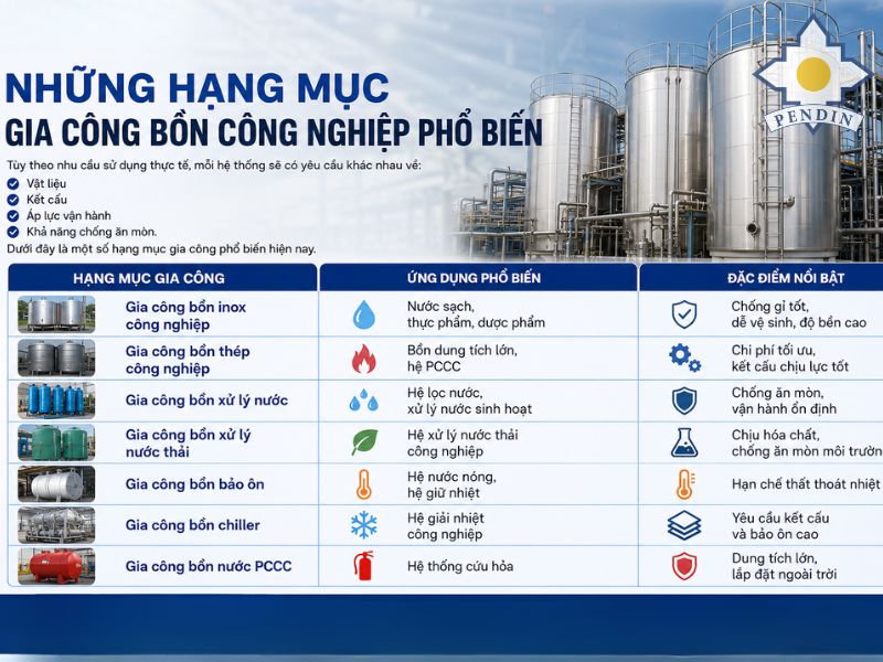 Những hạng mục gia công bồn công nghiệp Bình Dương phổ biến