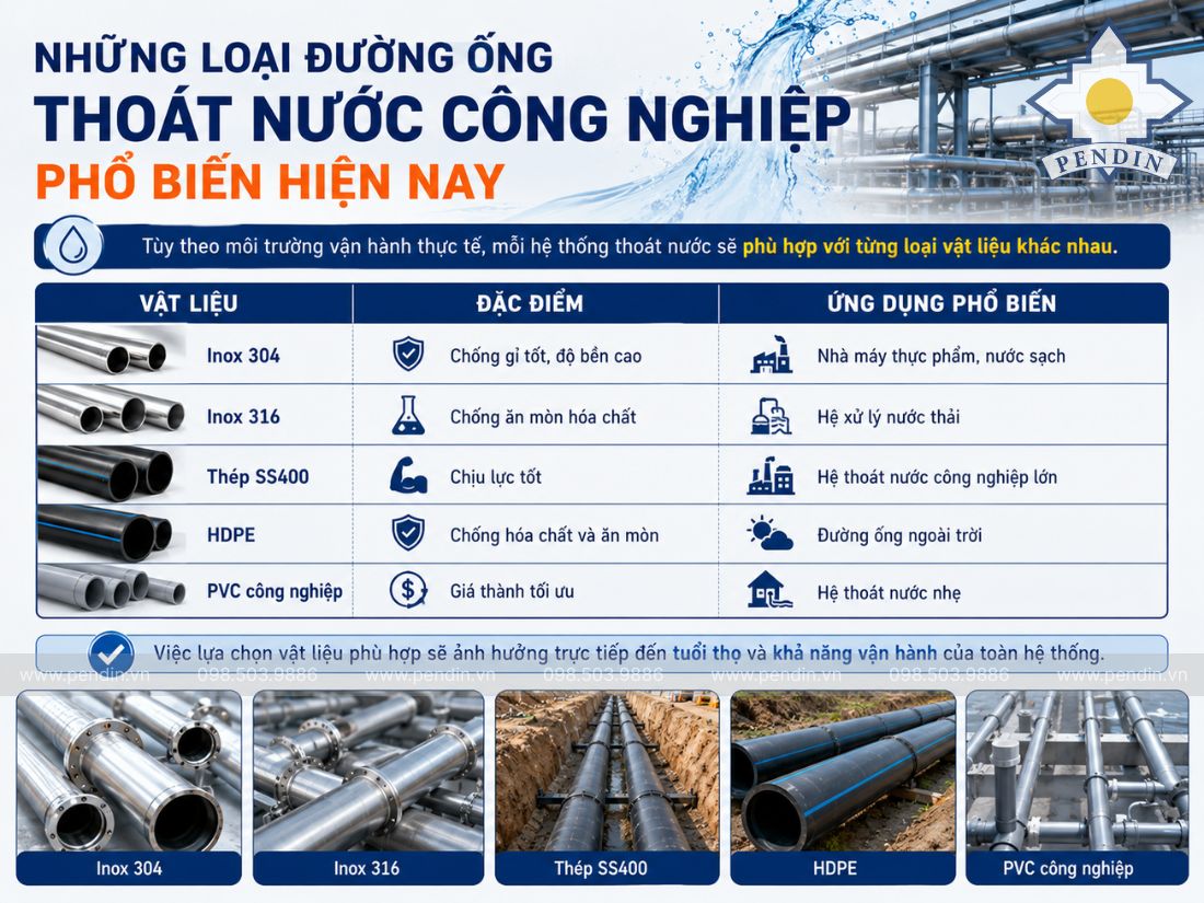 Những loại đường ống thoát nước công nghiệp phổ biến hiện nay