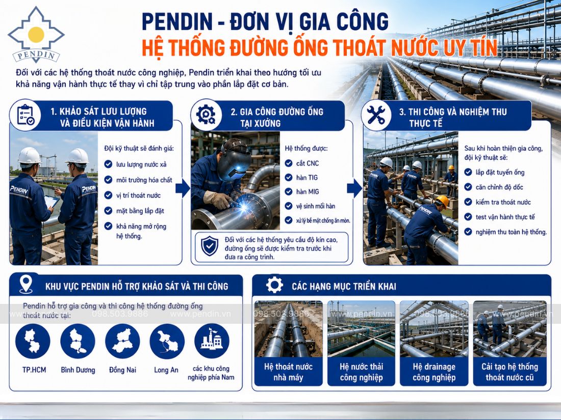 Pendin - Đơn vị gia công hệ thống đường ống thoát nước uy tín