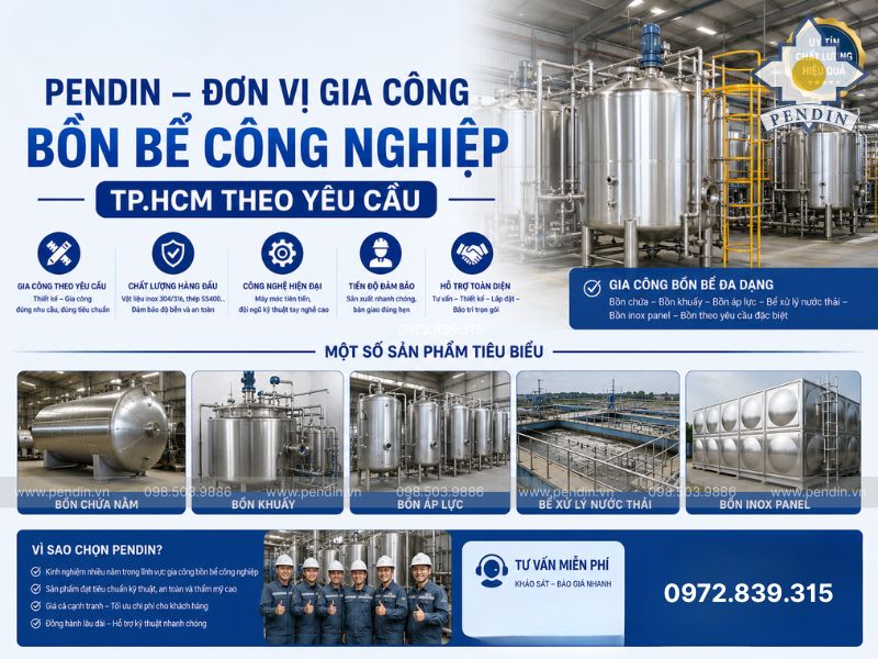 Pendin – Đơn vị gia công bồn bể công nghiệp TP.HCM theo yêu cầu