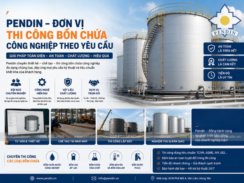 Pendin – Đơn vị thi công bồn chứa công nghiệp theo yêu cầu