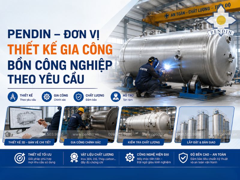 Pendin – Đơn vị thiết kế gia công bồn công nghiệp theo yêu cầu