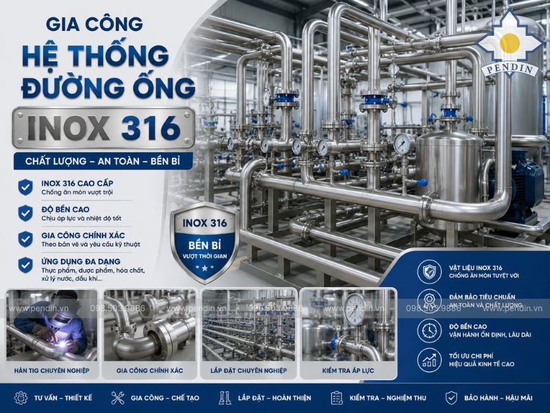Gia Công Hệ Thống Đường Ống Inox 316 Theo Yêu Cầu