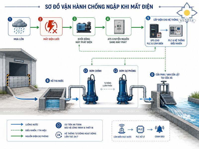 Sơ đồ vận hành chống ngập khi mất điện