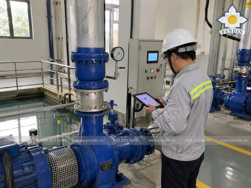 kiểm tra áp suất hút, mực nước và tình trạng vận hành của máy bơm