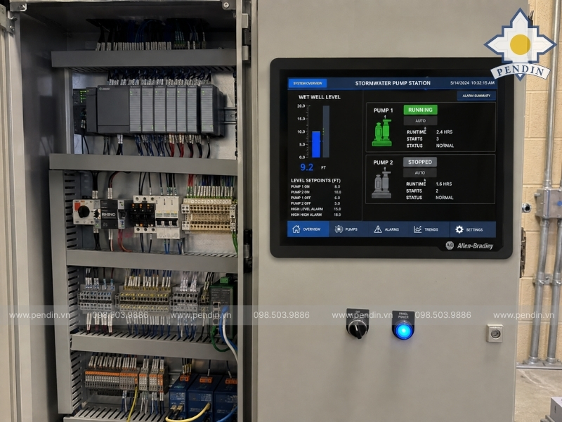 tủ PLC_HMI điều khiển trạm bơm theo mực nước